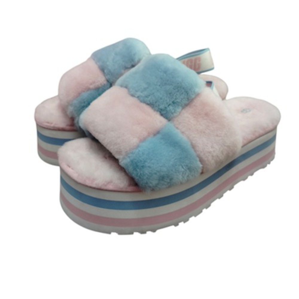 UGG Disco‎ Checker Slide Shoes Women's Size 11 Platform Fuzzy Sandals Slippers